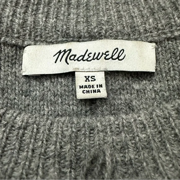 Madewell 100% Merino Wool Fringe Stripe Sweater Gray XS Boxy Cropped - Picture 5 of 10